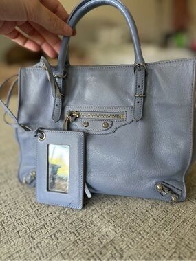Balenciaga Mini Papier Leather Satchel in Periwinkle-Blue